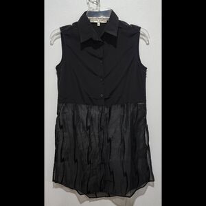 Chantelle Tungatt Blouse Size 8 Black Button Down Sheer Slits Goth